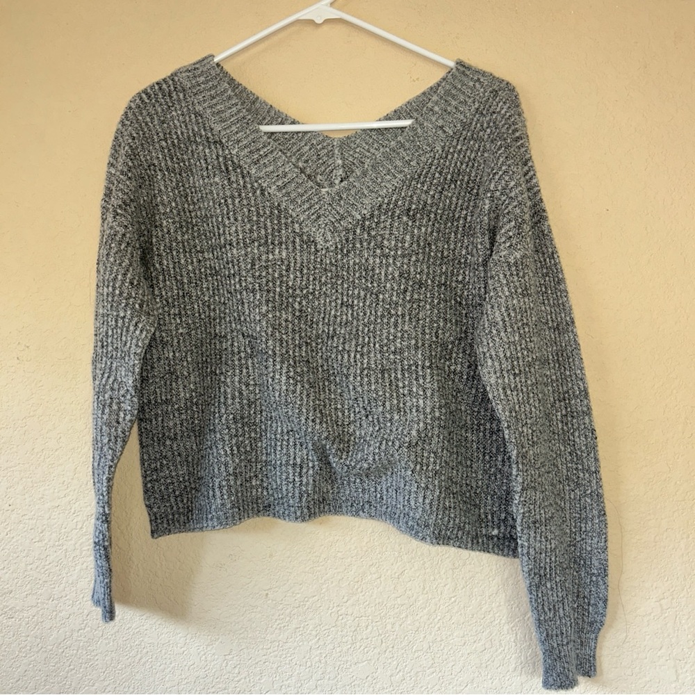 Woven Heart Charcoal V-Neck Sweater